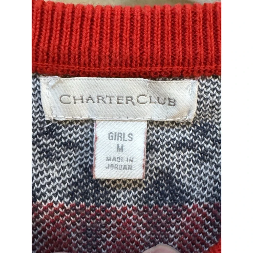 Charter Club festive red knit pullover Sweate Dress Girls Size Medium Snowflake